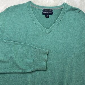 LANDS END Supima‎ Cotton V Neck Pullover Sweater Lightweight Sage Green 46-48 XL